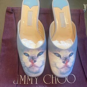 Jimmy Choo Blue Cat Print Mules